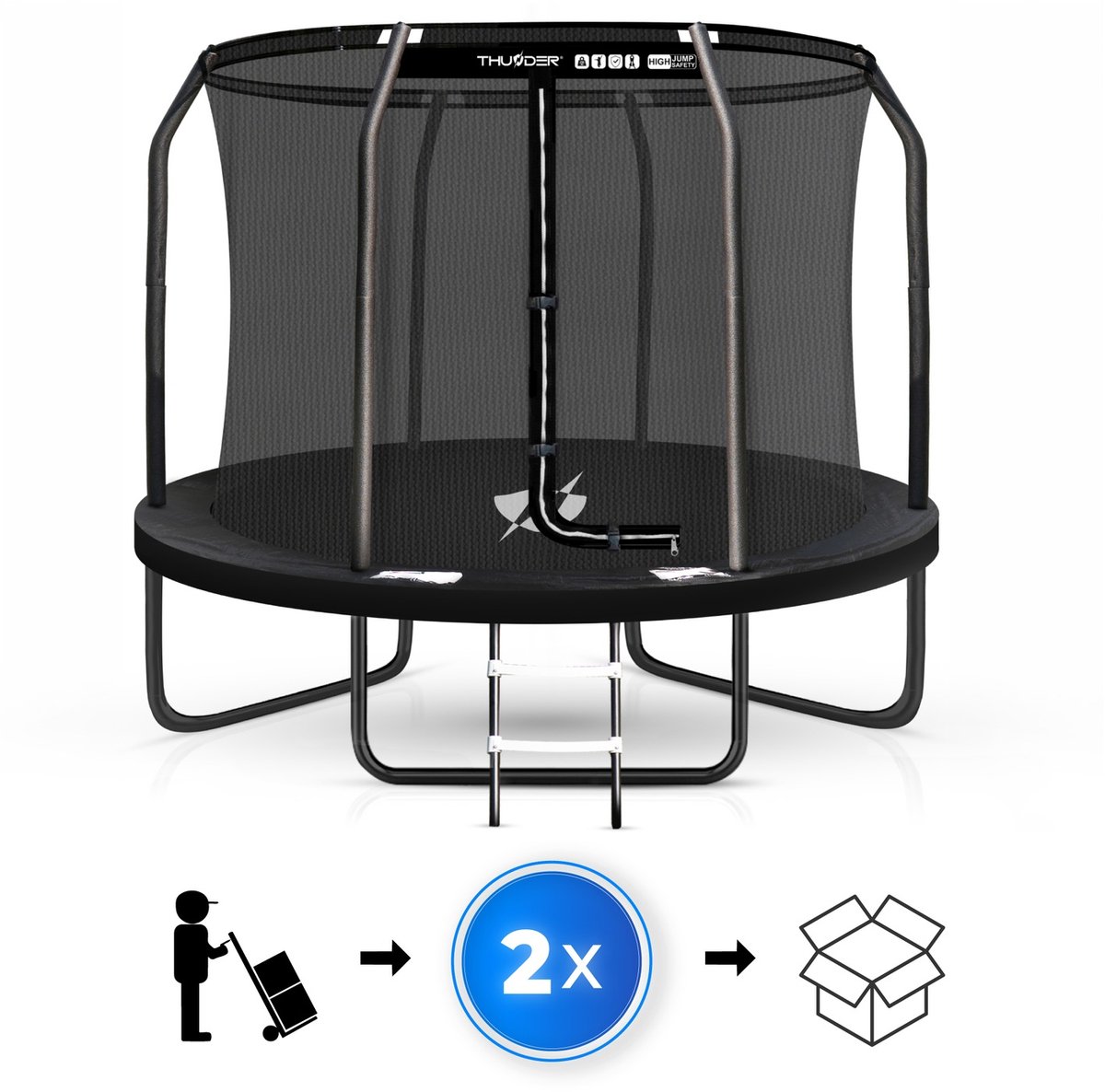 Thunder Trampoline 305 cm – Ronde Tuintrampoline – Max. 150 kg – Met Ladder – Zwart — afbeelding 2