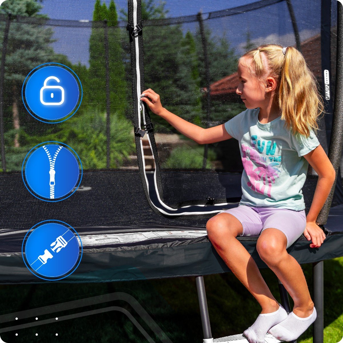 Thunder Trampoline 305 cm – Ronde Tuintrampoline – Max. 150 kg – Met Ladder – Zwart — afbeelding 7
