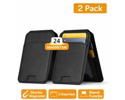 2 Stuks Magnetische Uitklapbare Pasjeshouder Hoesje met Magnetische Sluiting Geschikt voor iPhone 12/13/14/15/16/17 Kaarthouder Case – Zwart – Portemonnee en OV-Kaart Telefoonstandaard