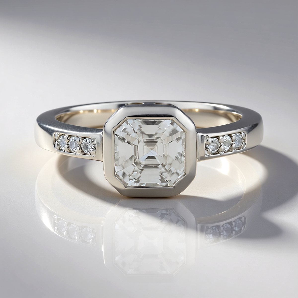 Cavill - Zilveren ring 925 Sterling met 1,71 ct Cambodjaanse zirkoon Asscher geslepen en 0,064 ct witte topaas pavé modern elegant