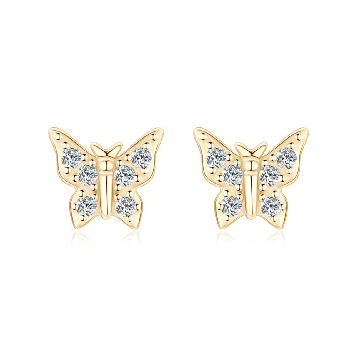 Lumici® Exclusive | GRA Gecertificeerde Moissanite Butterfly Stud Oorbellen - 0.096 CT - D VVS1 - S925 Geelgoud Verguld - Minimalistische Luxe - Voor Haar - Dagelijks & Feestelijk - Moederdag - Valentijnscadeau - Verrassing - Goud & Rhodium