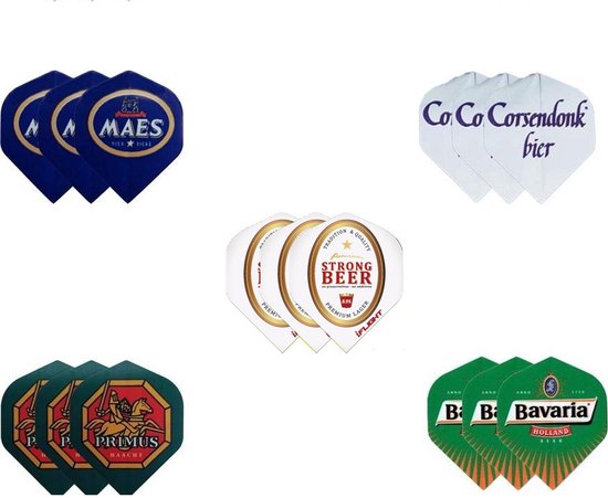 Darts Set - 5 sets (15 stuks) bier - dart flights - bierpakket flights - cadeau - assorti