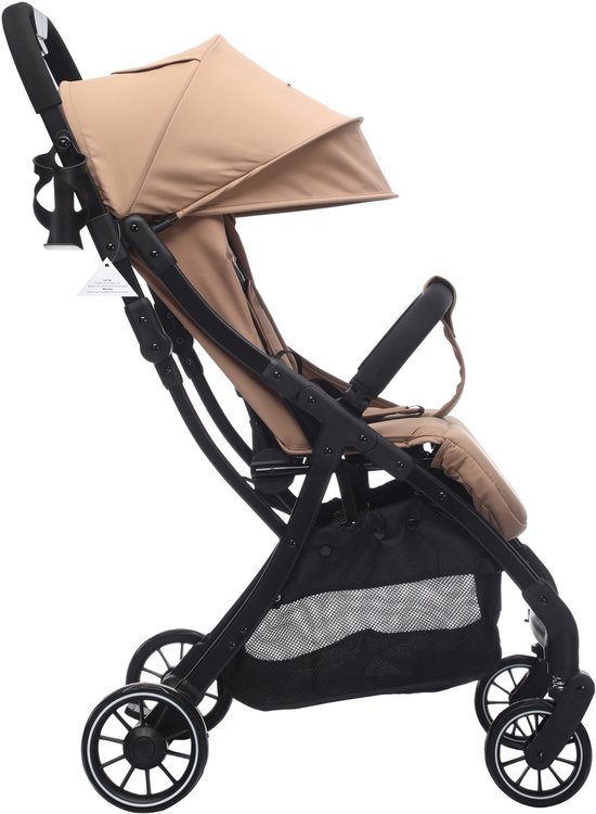Cabino® Buggy Compact PLUS + Makkelijk Inklapbaar - Geschikt Voor Vliegtuig (Handbagage) & tot 22kg Wandelwagen Buggy Met Verstelbare Rugleuning en Grote Boodschappenmand Inclusief Reishoes & Bekerhouder – Beige