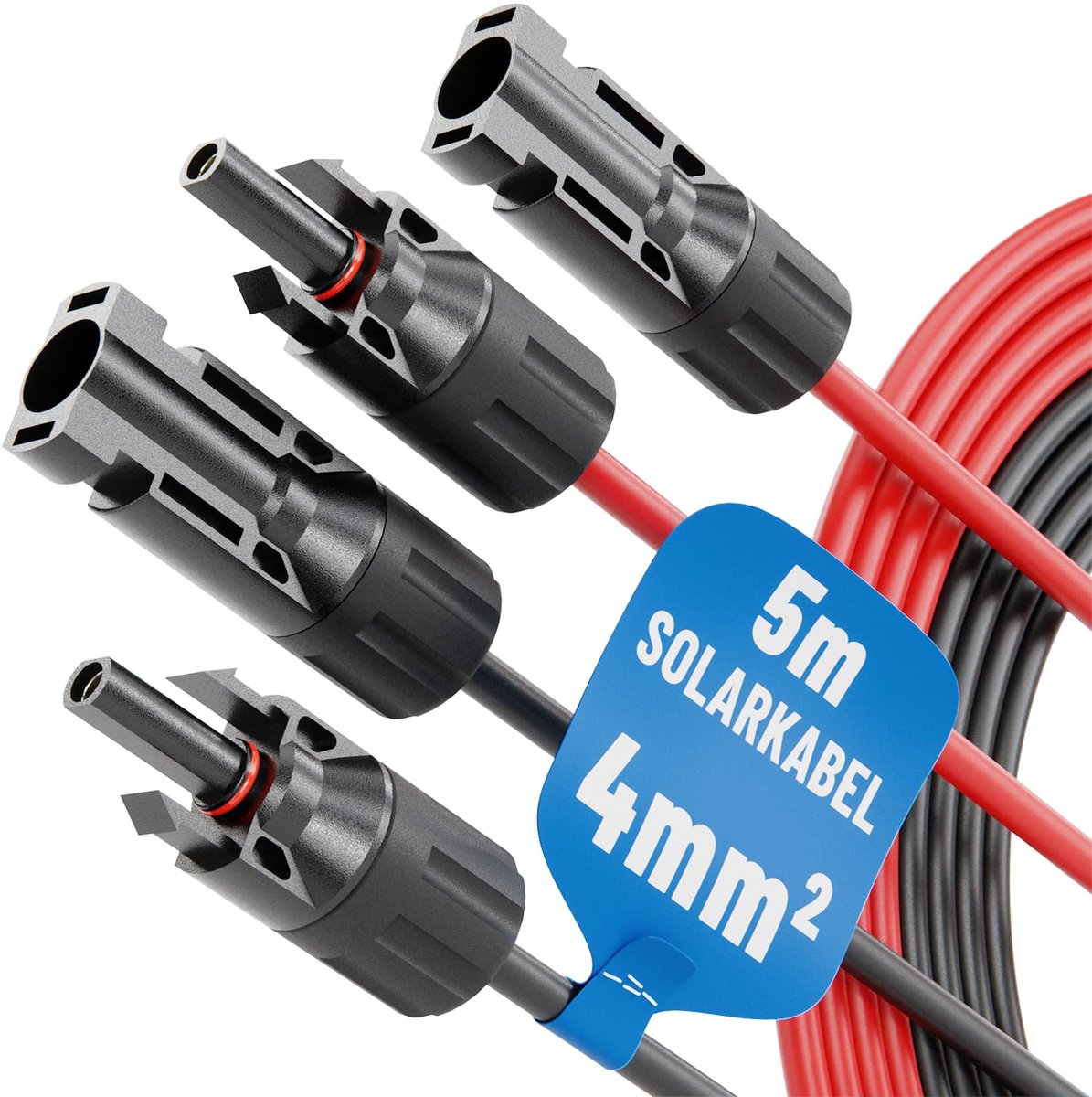 Set van 2 Zwarte en Rode Zonnekabels 5 Meter 4mm² UV-Bestendig voor Zonnepanelen Installatie