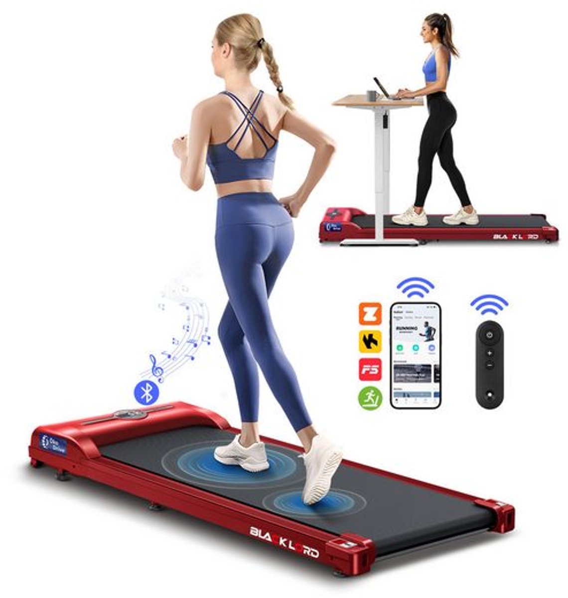 BLACK LORD SL9 - Walking pad loopband - 2,2 PS motor - 9 km/h met helling - Bluetooth app-bediening - LED-display - Inklapbaar tot 120 kg