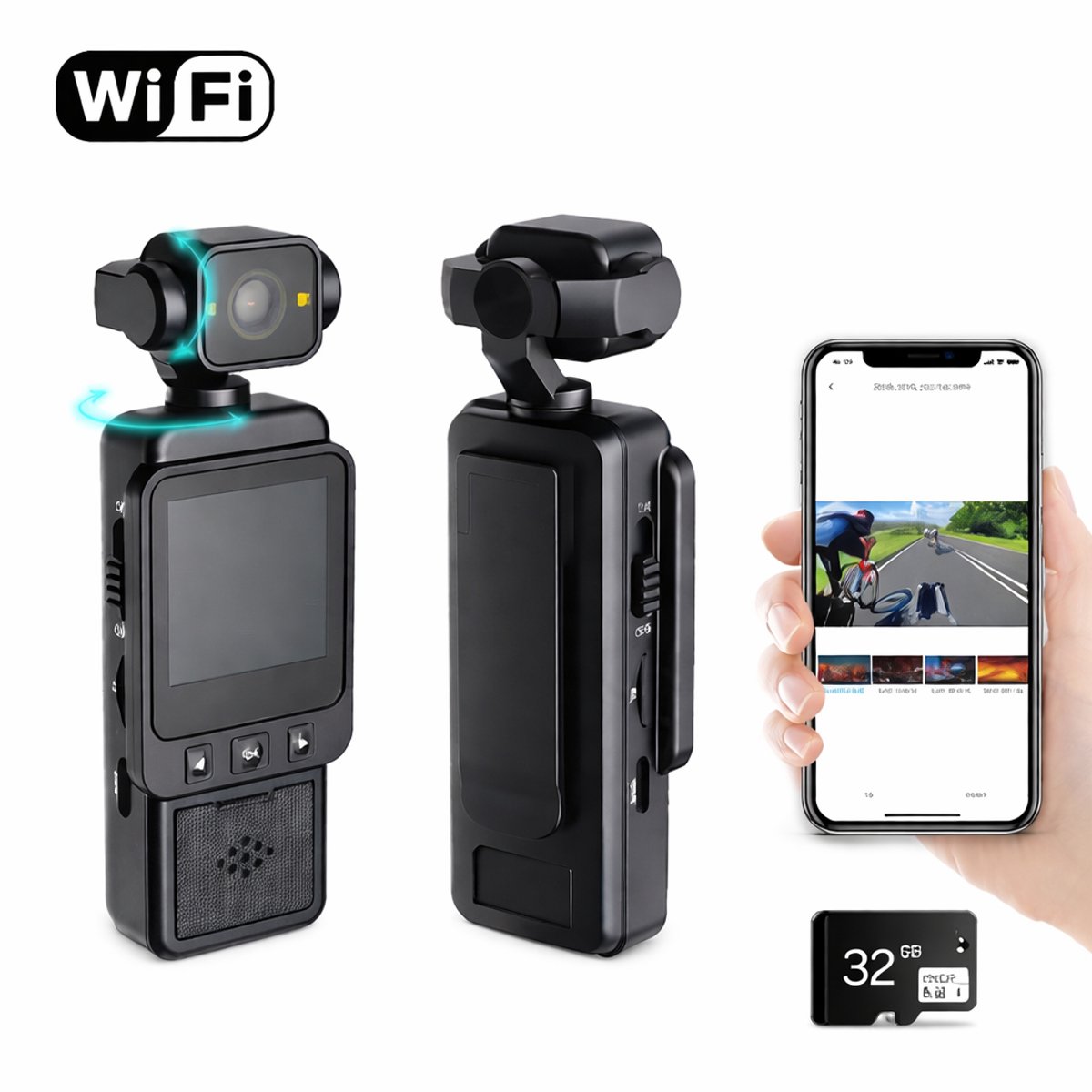 Jumalu Action Camera 360° – Full HD 1080p Bodycam & Sportcamera met WiFi – Inclusief 32GB Geheugenkaart – Draagbare Pocket Camera voor Sport, Vloggen & Outdoor