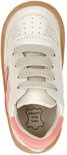 Crèmekleurige sneaker met roze hieldetail, roze strepen op de zijkant en veters. "100% REAL LEATHER" op de binnenzool.