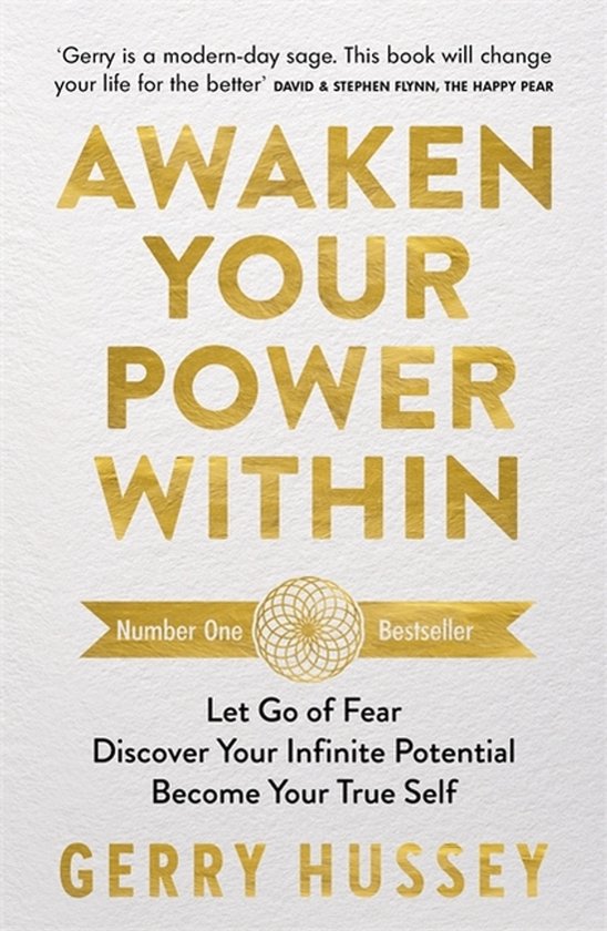 Boek 'Awaken Your Power Within' met gouden letters op een witte achtergrond. 'Number One Bestseller'.