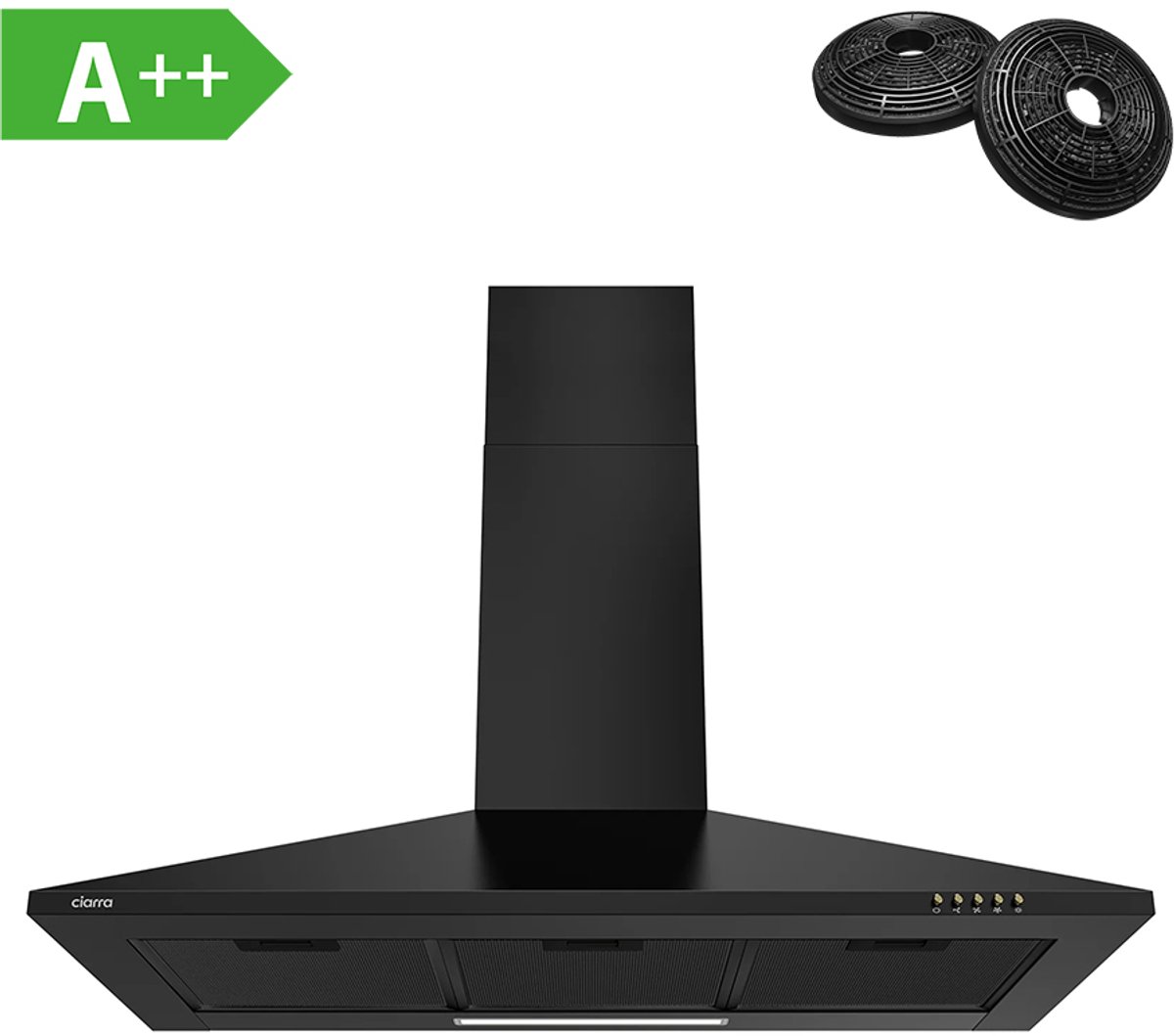 Bol.com CIARRA CBCB9201-B Afzuigkap Wandschouw 90cm Zwart - inclusief set koolstoffilters - energieklasse A++ - DC Motor aanbieding