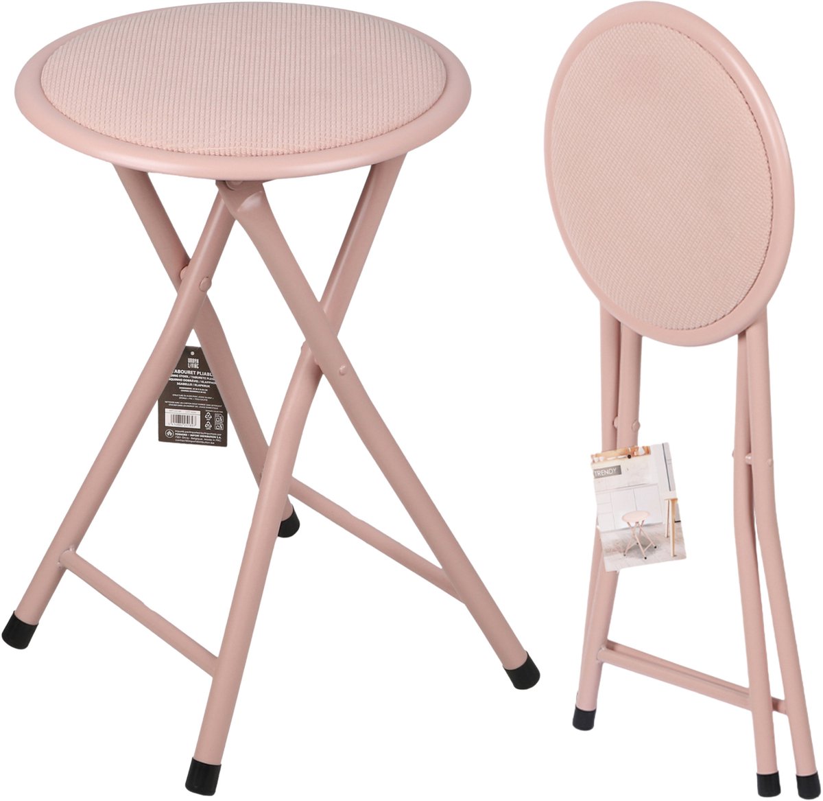 Urban Living Bijzet krukje - 6x - roze - metaal - 30 x 45 cm - inklapbaar - woonaccessoires
