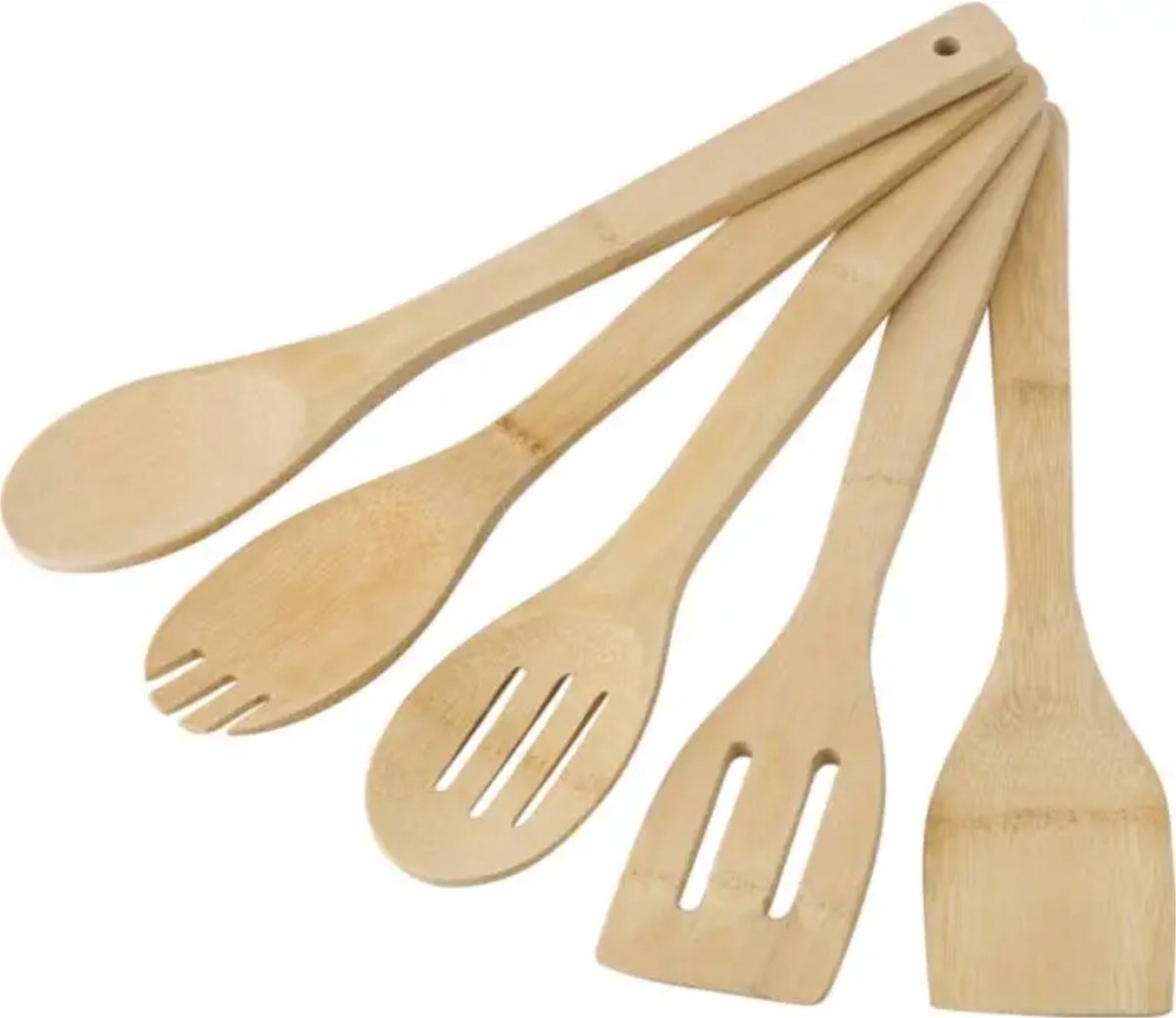 Keukengerei kooklepels spatelset - bamboe hout - 30 cm - 5-delig