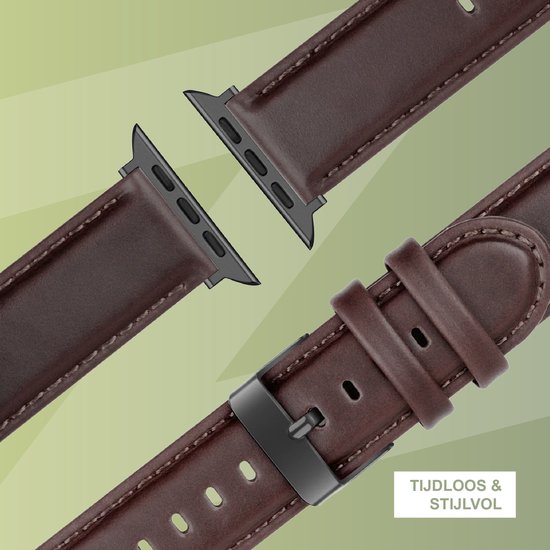 Bracelet en cuir véritable Bandz adapté à Apple Watch 1/2/3/4/5/6/8/9/SE/ Ultra (2) - Taille 42 / 44 / 45 / 49 mm - Bracelet de montre intelligente en cuir de haute qualité - Cuir bracelet avec fermeture à boucle - bracelet Apple Watch en cuir noir