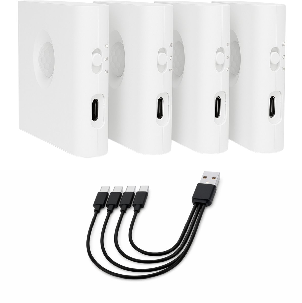 Oneproduct Wandlamp Binnen - Set van 4 - Oplaadbaar - USB-C - Bewegingssensor