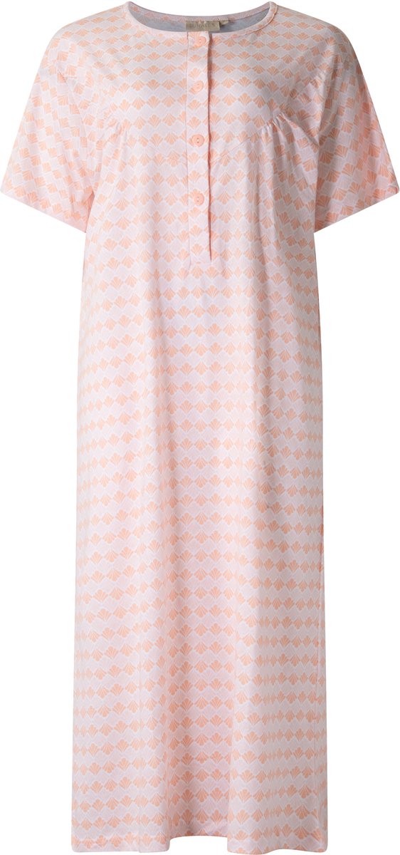 Lunatex dames nachthemd 5026 korte mouw - nachtjapon van 100% katoen - peach met print