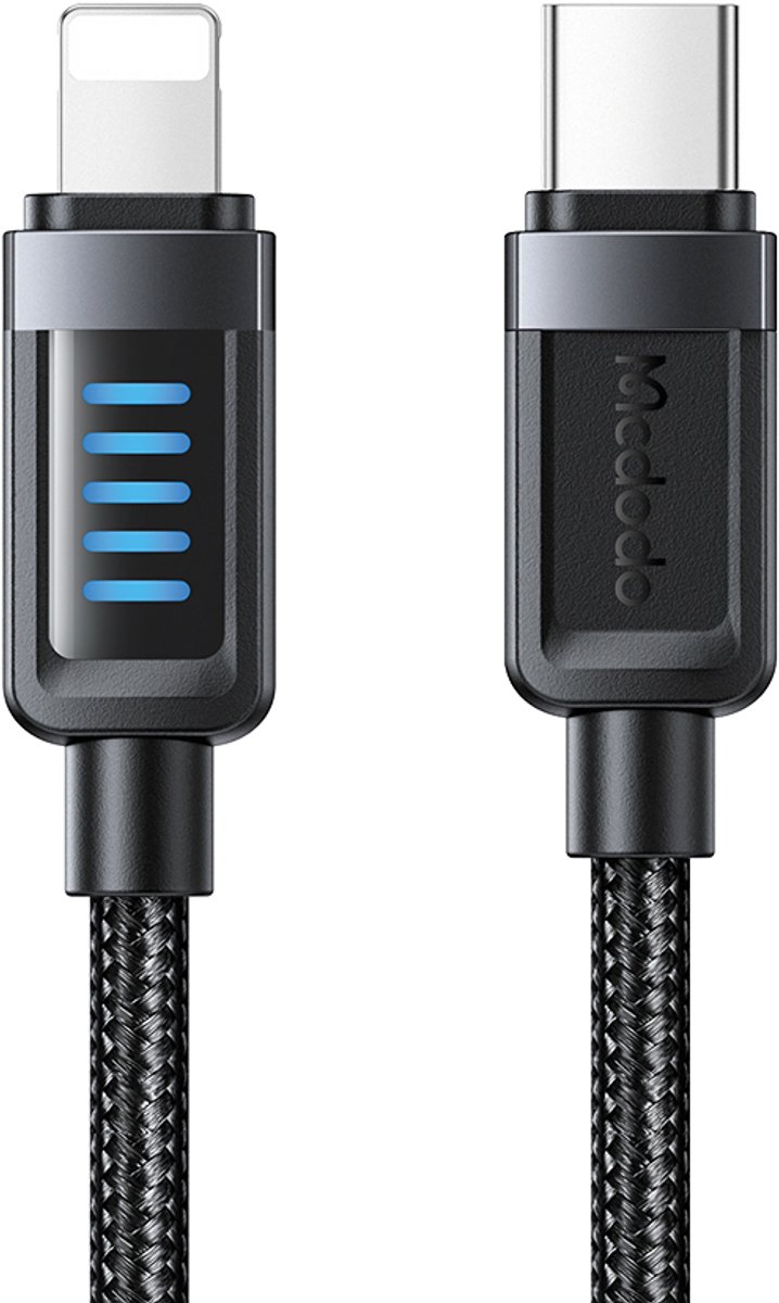 Mcdodo - 36W Snellader USB C naar Lightning - Oplaadindicator - 3A - Nylon - Geschikt voor iPhone iPad AirPods