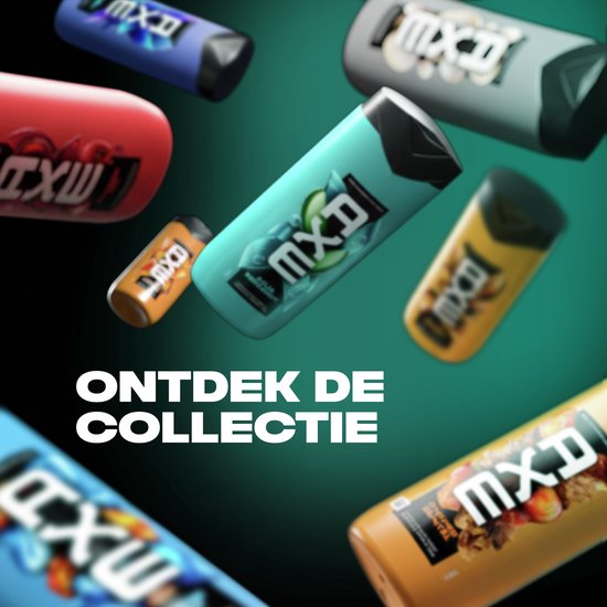 Collectie van Axe douchegel flessen in verschillende kleuren, waaronder turquoise, rood en geel.