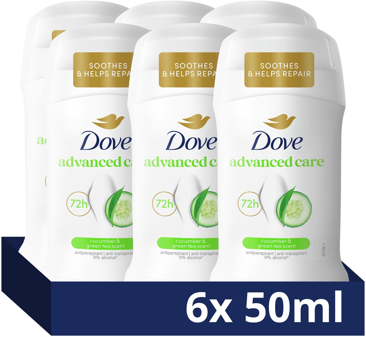 Dove - Anti-Transpirant Deodorant Stick - Advanced Care - Cucumber & Green Tea - 6 x 50 ml
