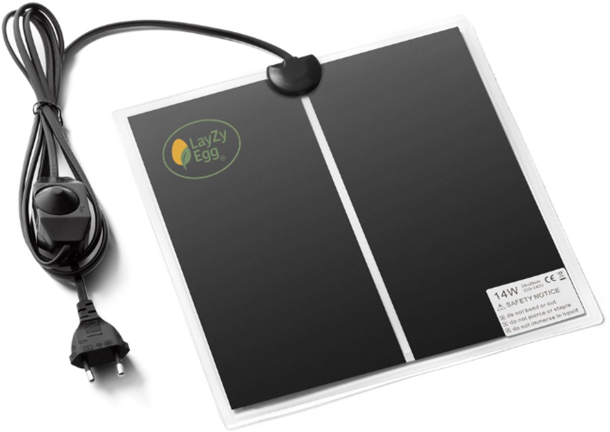 LayZyEgg® Warmtemat 14W 28x28 cm – Met Dimmer/Temperatuurregelaar – Voor Kuikens, Kwartels, Vogels, Reptielen & Amfibieën