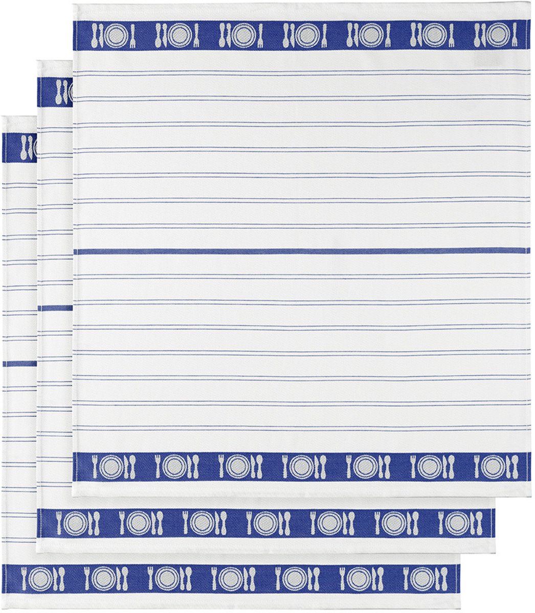 De Witte Lietaer Theedoek BML, White Blue - 3 stuks - 65 x 65 cm - Katoen