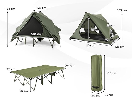 KOMFOTTEU 2-in-1 campingbed met tent, veldbed off-ground met pop-up tentbodem, verhoogd bed, draagtas en waterdicht regenzeil, 2-persoons slaaptentbed voor strand, picknick, reizen van Merkloos — afbeelding 3