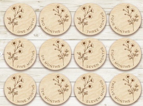 baby mijlpaalschijfjes - houten bloemendesign fotoprops voor newborn foto’s/mijlpaal kaarten/ cadeautje voor baby/ mijlpaalkaarten voor baby/ jongen of meisje van Merkloos — afbeelding 2