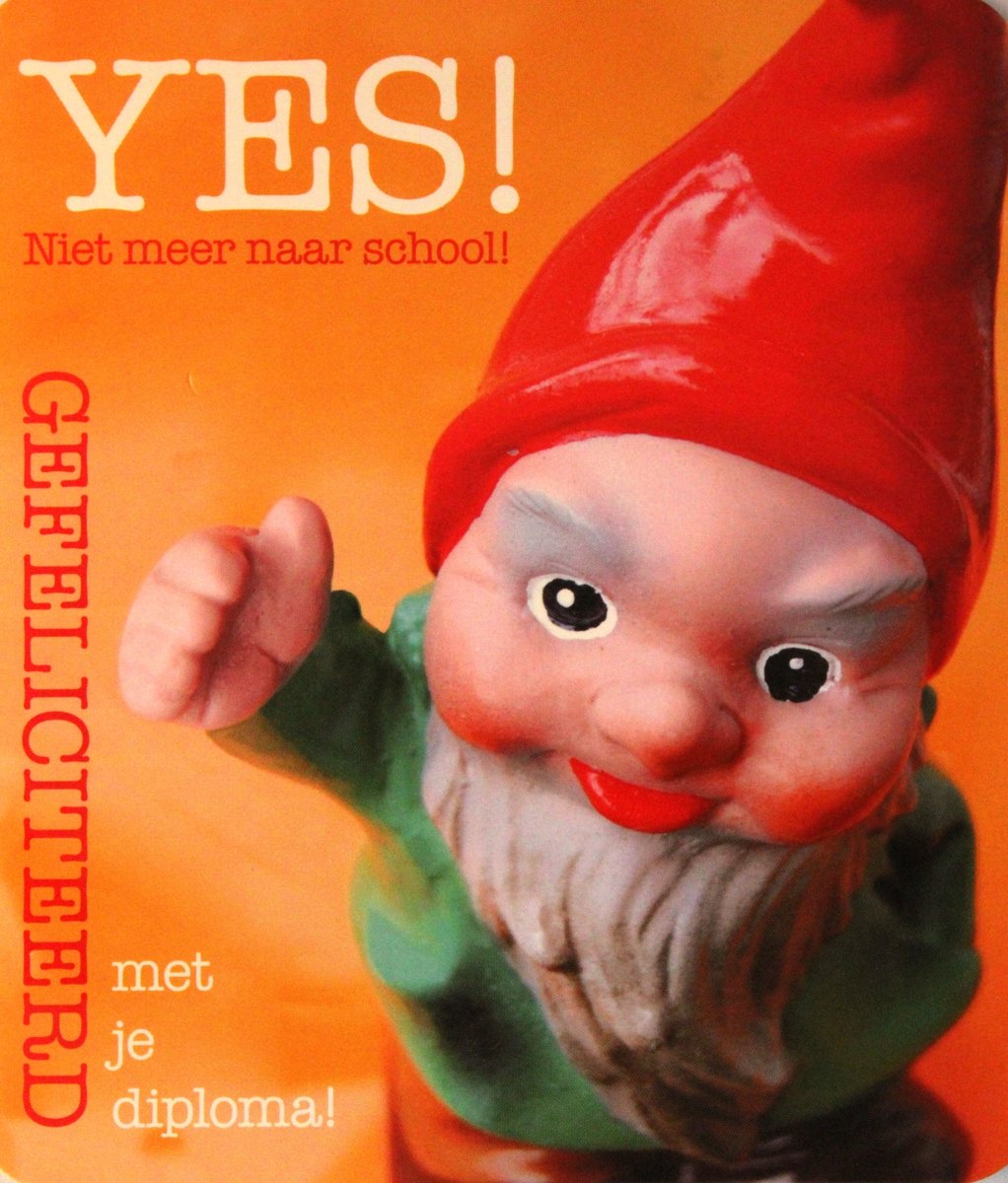 6 Luxe Geslaagd Wenskaarten - Kaart Wenskaart Examen Geslaagd School Studie Opleiding - Gefeliciteerd met je diploma - Kabouter - Yes niet meer naar school - 13.5x12cm - Rood Wit Blauwe Envelop - Art of Cards - Gratis Verzonden - Hoge Afnamekortingen