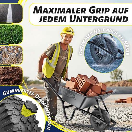 MASKO® Kruiwagen 100L met Luchtbanden max. 250kg laadvermogen inclusief Handschoenen van Merkloos	 — afbeelding 2