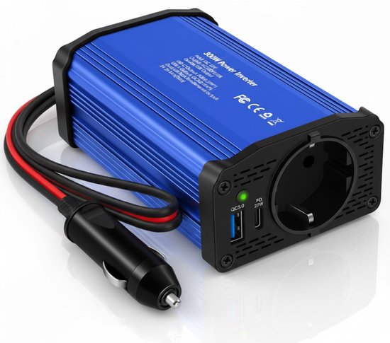 NBAP® Omvormer 12v 230v Zuivere Sinus - Spanningsomvormer - 300W - Blauw