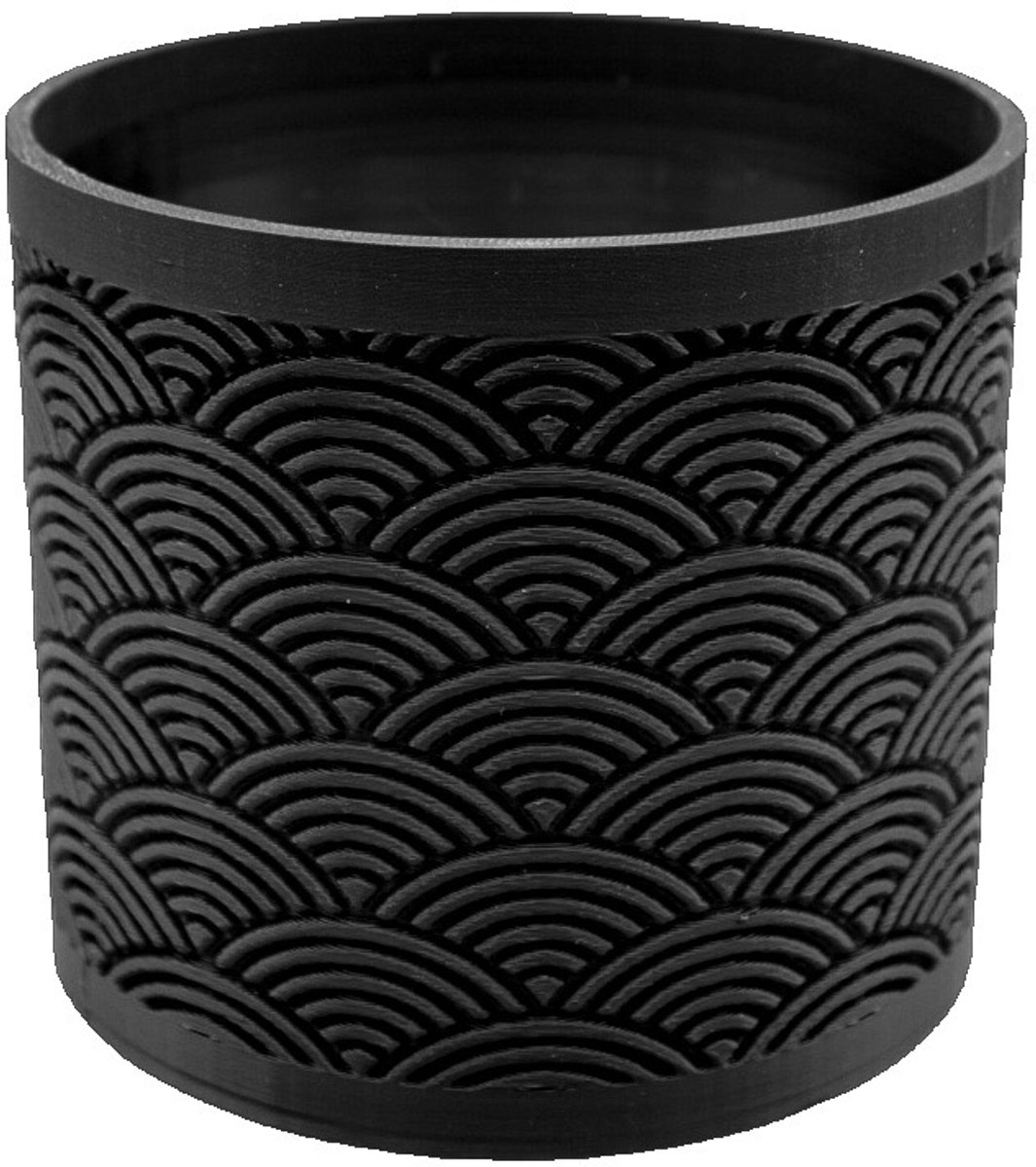 Luxe Bloempot met Japans Golfpatroon - Zwaart - Ø 10cm - Duurzaam PLA - 3D Geprint
