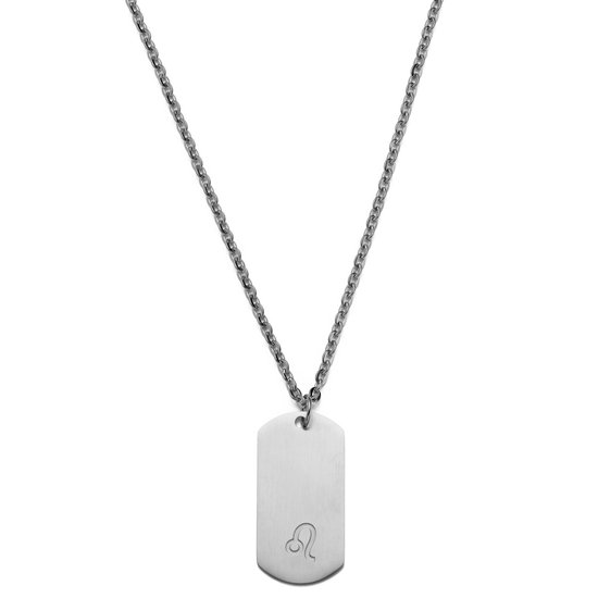 Zilverkleurige dogtag ketting met het sterrenbeeld Leeuw.