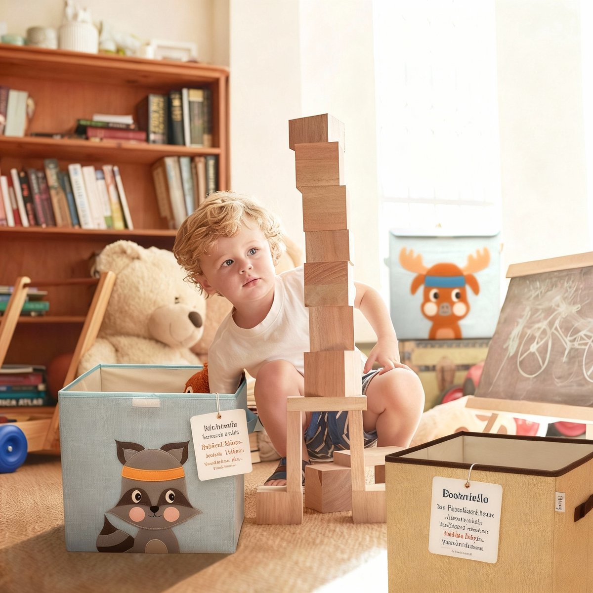 Opbergdoos van stof voor kinderen "wasbeer" met deksel, compatibel met Ikea Kallax Lifeney