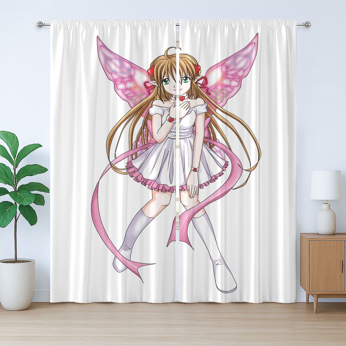ABAKUHAUS Anime Rustiek Gordijn, Cartoon Elf-Fee-Engel, met Bandjes voor de Woonkamer met Lussen en Haken, 280 x 225 cm, Multicolor
