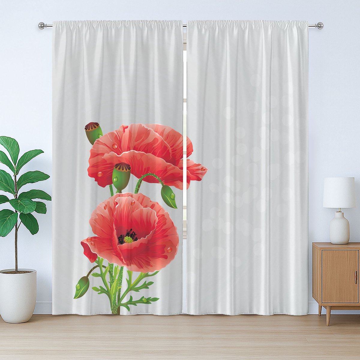 ABAKUHAUS Poppy Rustic Gordijn, Frisse Bruidsromantiek, Slaapkamergordijn met plooien en haken, 280 x 225 cm, Vermiljoen Lichtgrijs