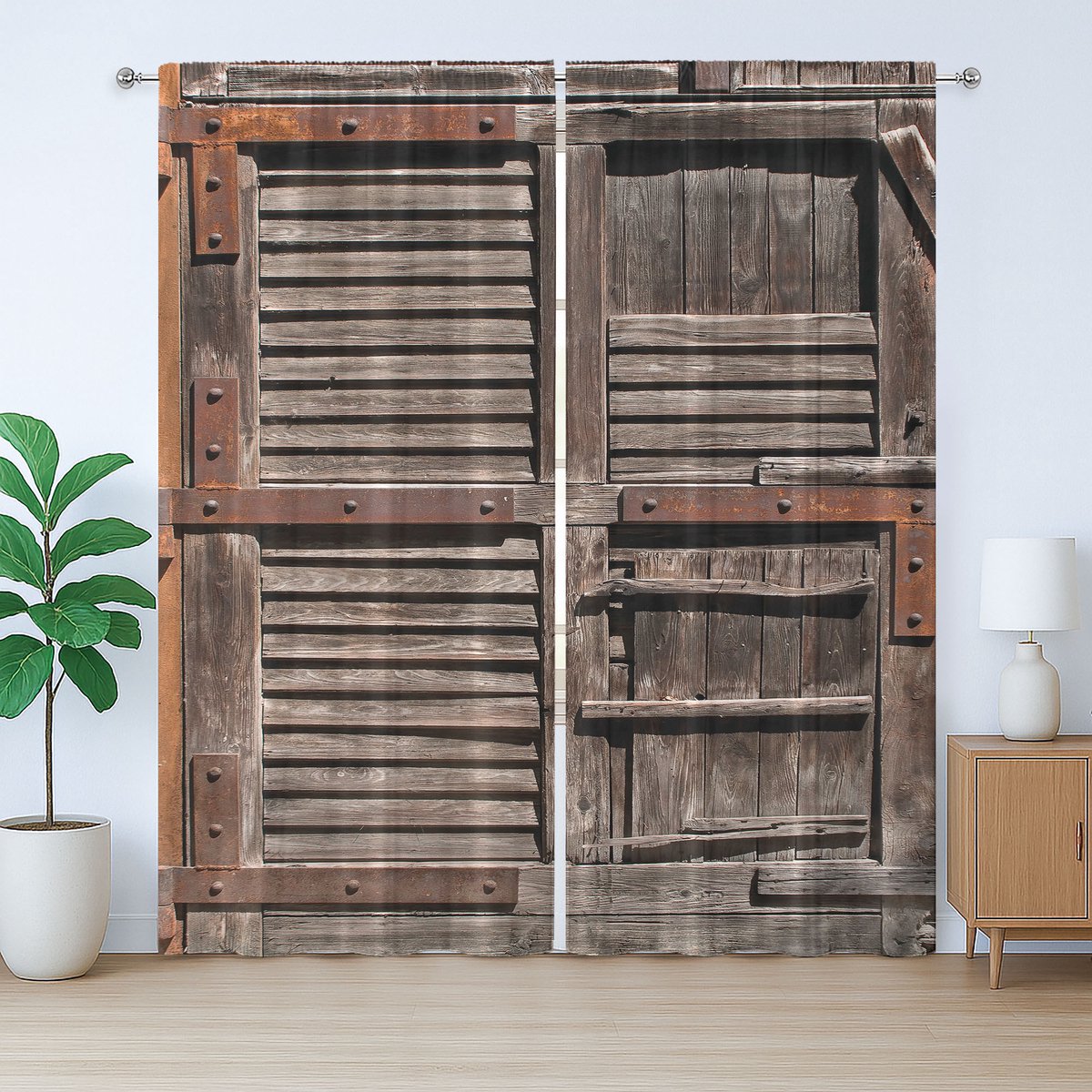 ABAKUHAUS Rustiek Gordijn, Italiaanse Houten Deur, Slaapkamergordijn met Plooiing, Lussen en Haken, 280 x 175 cm, Umbra Bruin