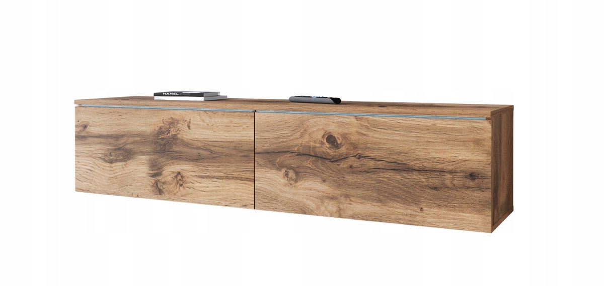 Modern TV-meubel - 140 cm breed - Wotan Eiken Mat - Inclusief LED - Zwevend of Staand