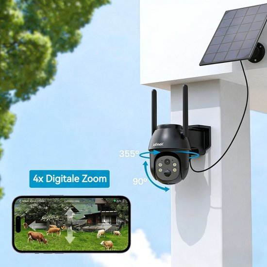 ieGeek Beveiligingscamera 4G LTE - Simkaart - Outdoor Zonne - 2K 3MP - 360° Draadloze Bewaking - Camerabewaking met Nachtzicht - IP66 Waterdichte Buitencamera Zonder Wifi - PIR-Detectie - App-Bediening - Tweeweg Audio van Merkloos — afbeelding 3