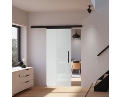 Schulte complete glazen schuifdeur 90x203 - zwarte rail - VSG -volledig gesatineerd - staafgreep
