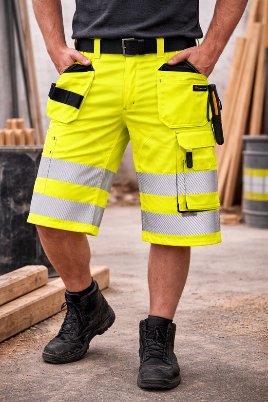 Short de travail L.Brador Haute Visibilité – Jaune Fluorescent – Taille 46 – Réfléchissant – Vêtements de Travail Professionnels