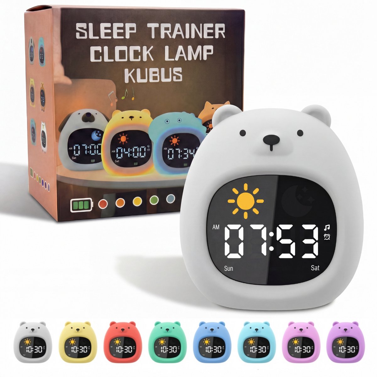 Slaaptrainer Beer - Slaapwekker - Kinderwekker - Nachtlamp Kinderen - Oplaadbaar - Dim functie - Digitale Kleurenscherm - Wake Up light