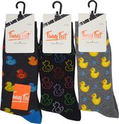 Funny Feet socks - Happy Duck Heren kousen - cadeau - grappige mannen sokken - 3 paar - Maat 39/42 - comb grijs
