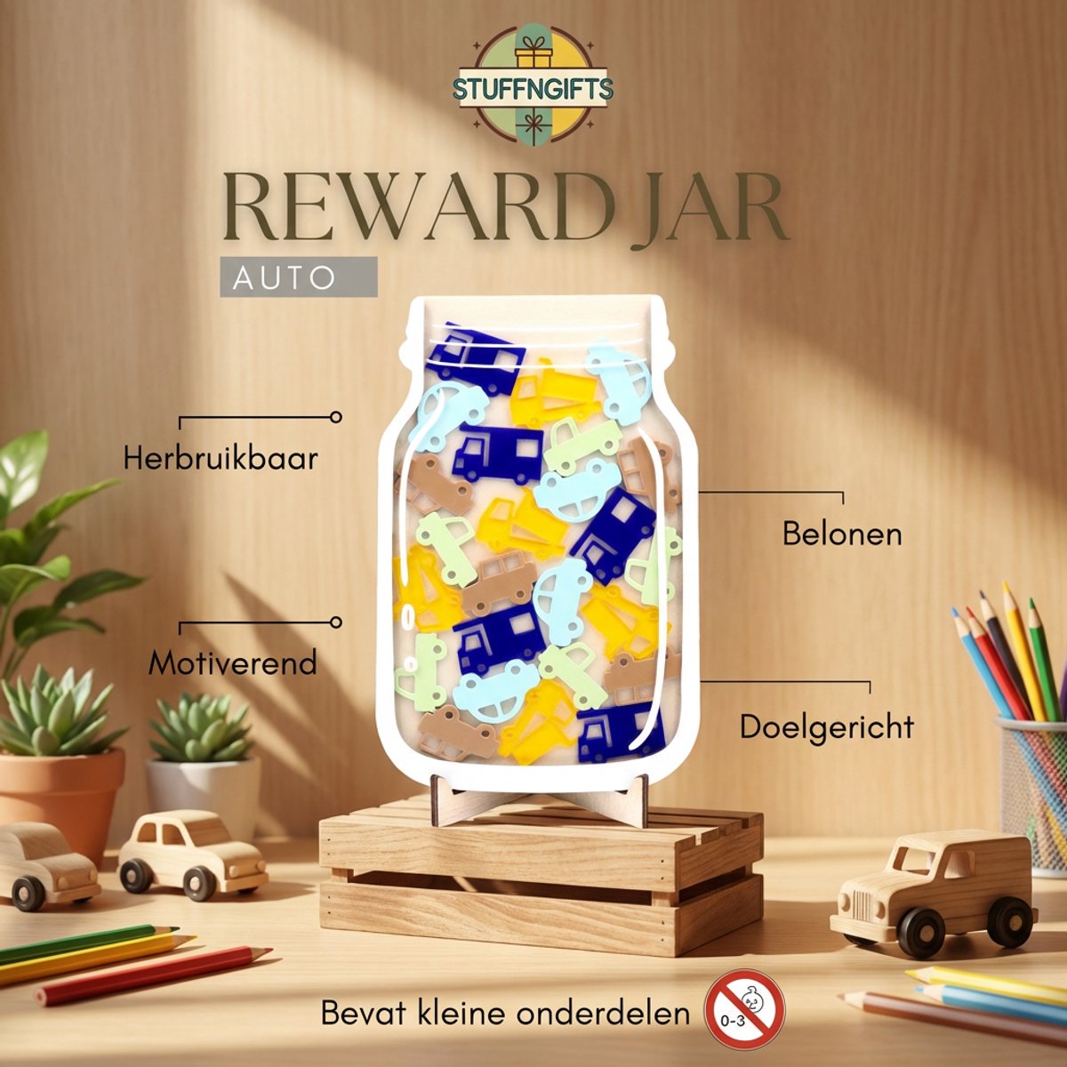 Beloningsglas, Gepersonaliseerd Beloningsglas mit Houten Houder, Sterren Beloningspot Beloningssysteem Stars Reward Jars voor Thuis en op School