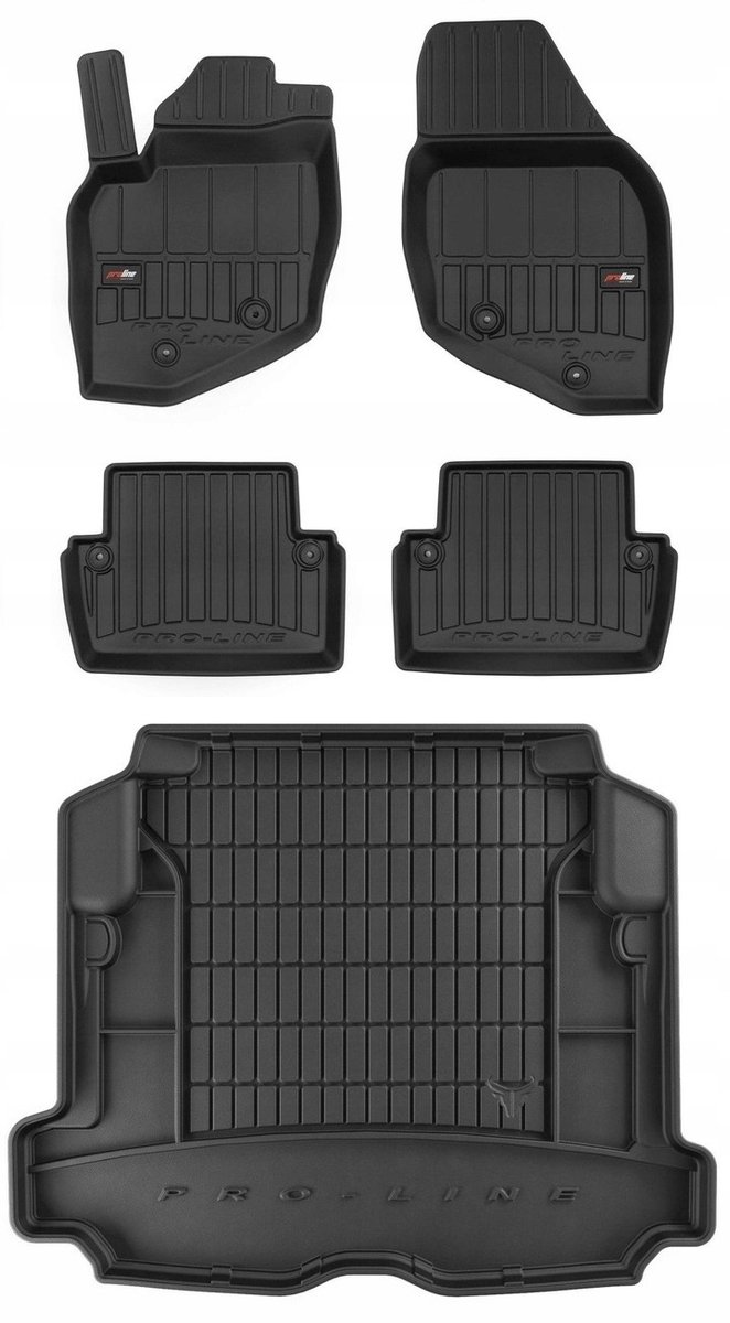 Frogum ProLine Complete Set: Luxe Rubberen Automatten + Kofferbakmat - Geschikt voor VOLVO S60 I Sedan 2000-2010 - Voor modellen met Reparatieset & Zij-nissen - Perfecte Pasvorm - Geurloos TPE - Zwart