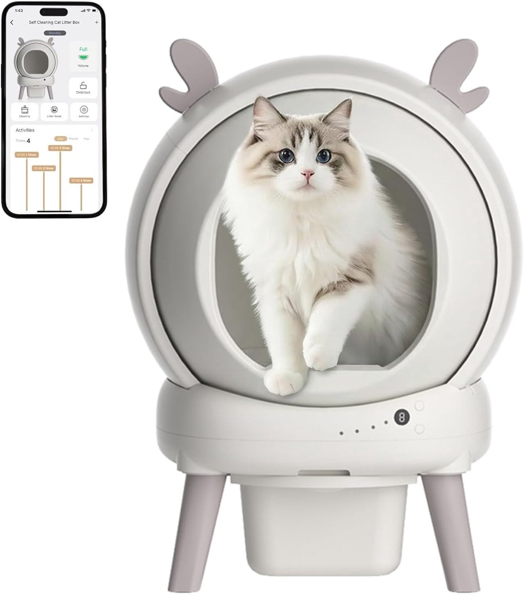 Zelfreinigende kattenbak 65 liter met veiligheidssensoren en app-bediening, grote gesloten automatische kattenbak, geurbestrijding