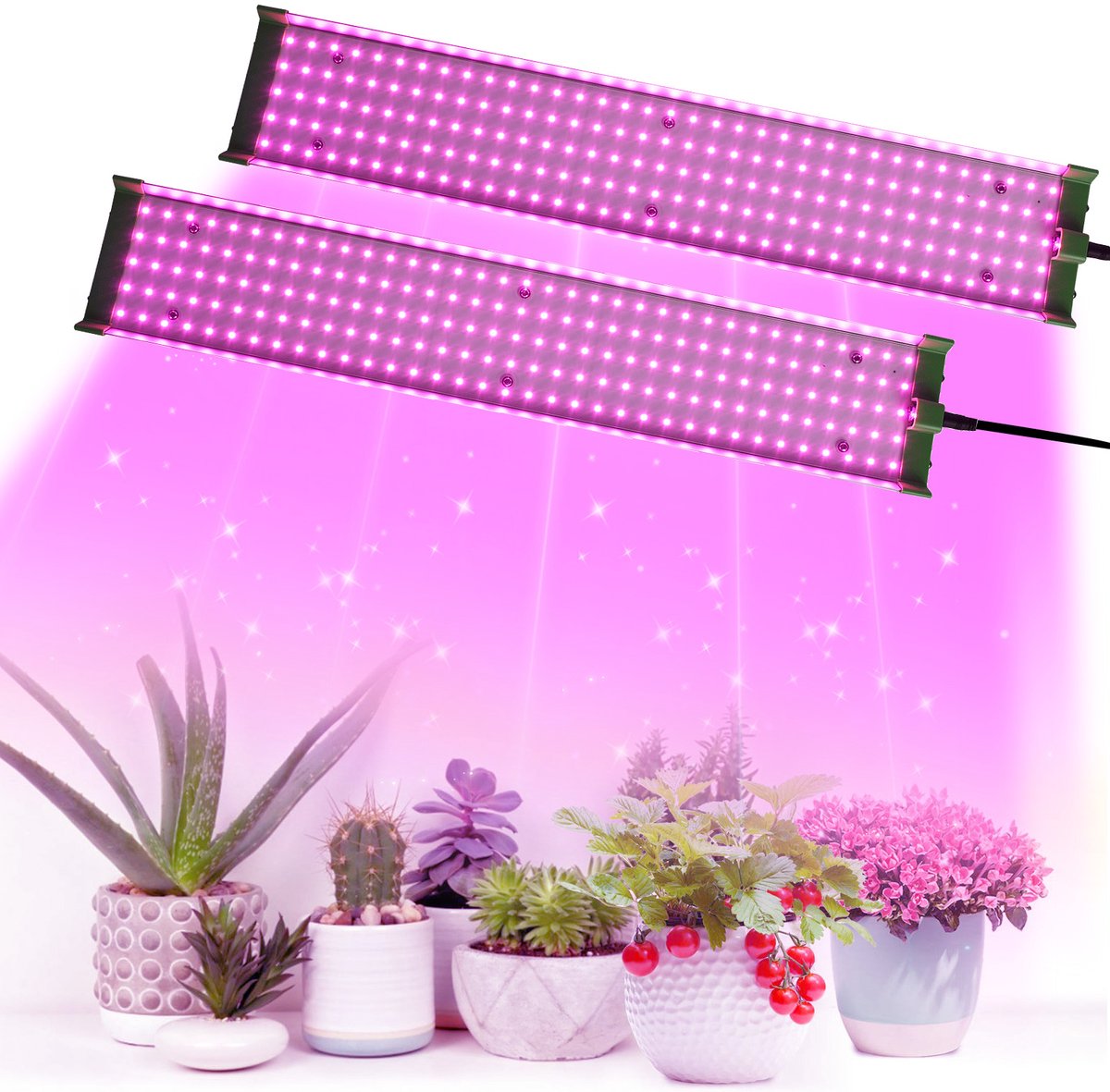 MUPOO Langwerpige 350 LEDs groeilamp 150W Verstelbaar Ophangsysteem Set van 2 - Samsung LM281B - kweeklamp led full spectrum & Dimbaar -Energiezuinig -Stil Design voor Stellingen & Kasten
