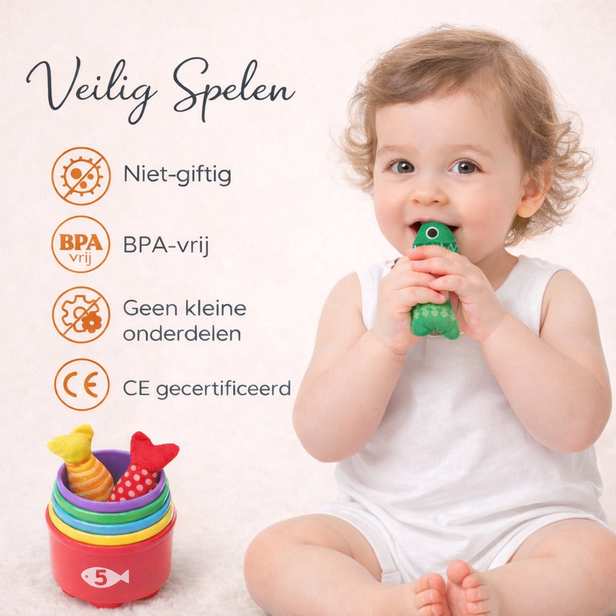 Stoffen visspel voor baby’s - Baby Speelgoed 1 jaar - Montessori speelgoed 6 maanden tot 2 jaar - Baby cadeaus 6 maanden — afbeelding 3