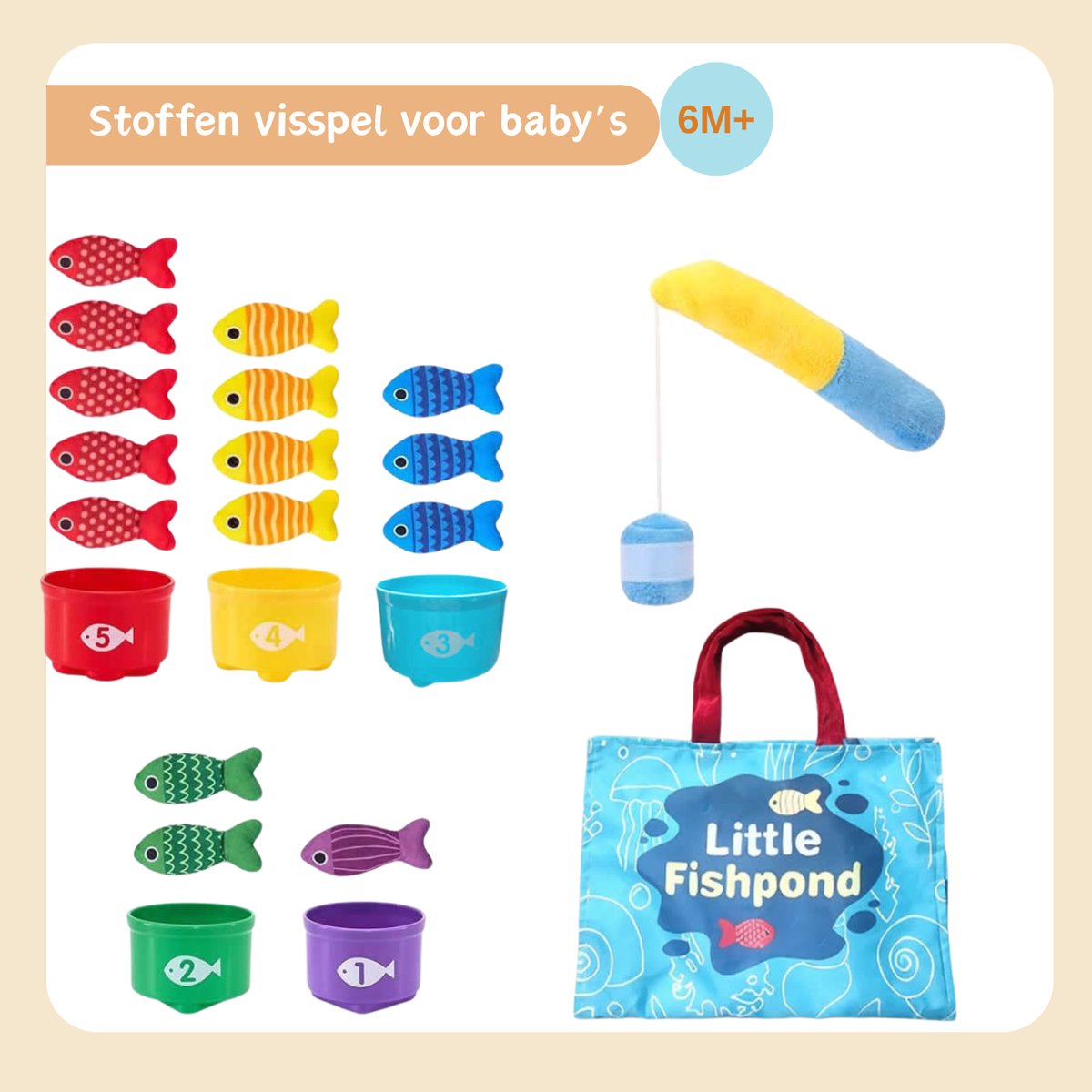 Stoffen visspel voor baby’s - Baby Speelgoed 1 jaar - Montessori speelgoed 6 maanden tot 2 jaar - Baby cadeaus 6 maanden — afbeelding 6