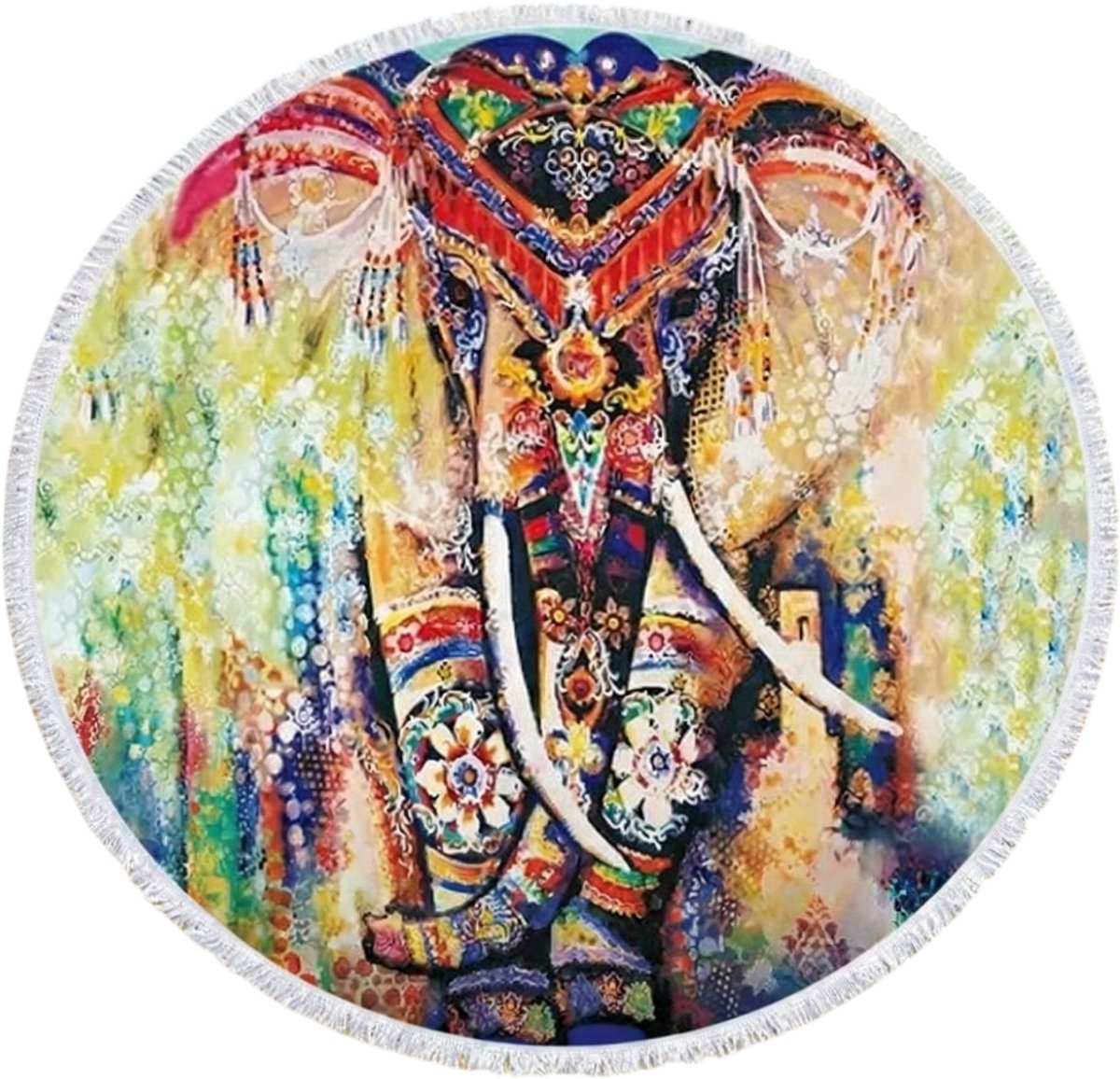 Mj Joys® - Strandlaken – Strandhanddoek Rond – Badlaken Olifant Mandala – Strandkleed – Strandhanddoek – Yogakleed – Multicolour – Diameter 150 cm