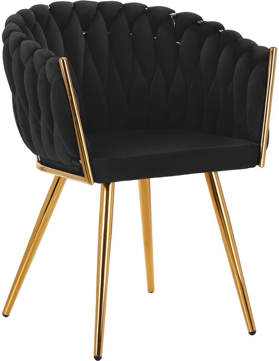 4Rico QS-GW06G Salonstoel Fluweel Zwart – Luxe Make-upstoel – Velours – Goudkleurig Frame – Zonder Wielen