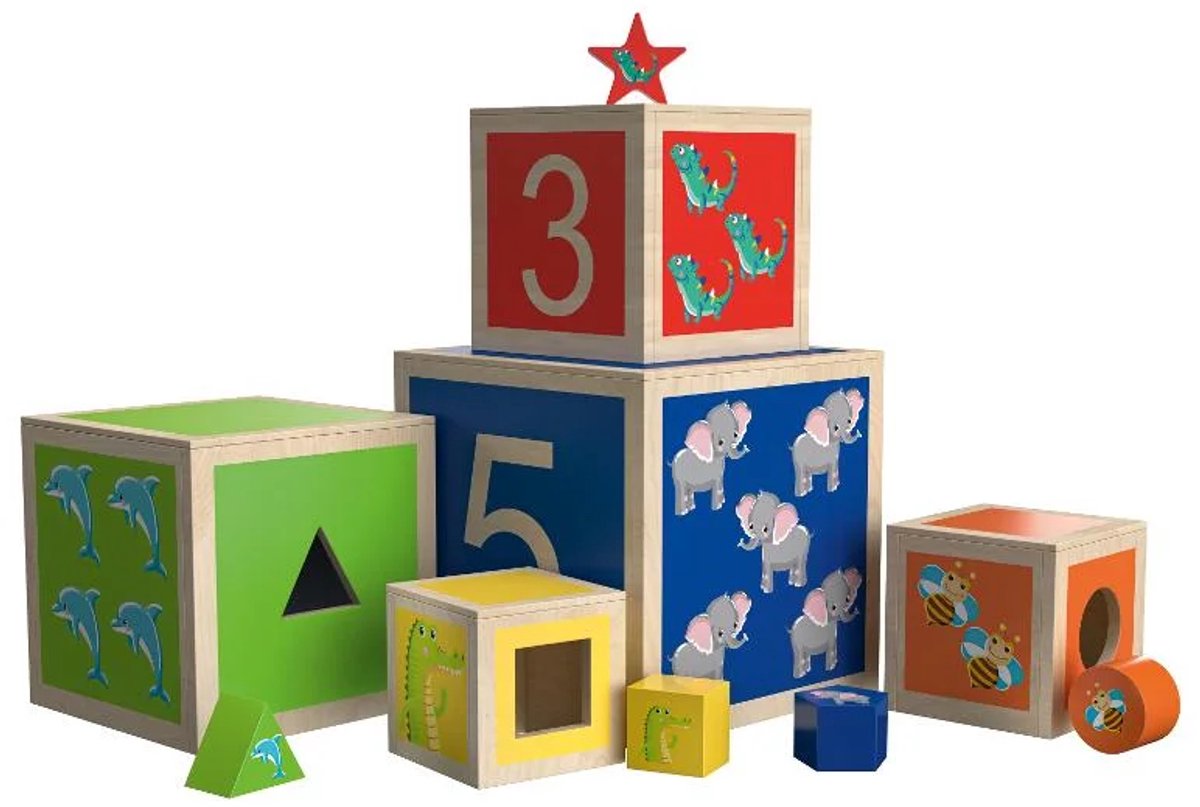 Playtive Regenboog Stapelblokken - Hout - 10-delig