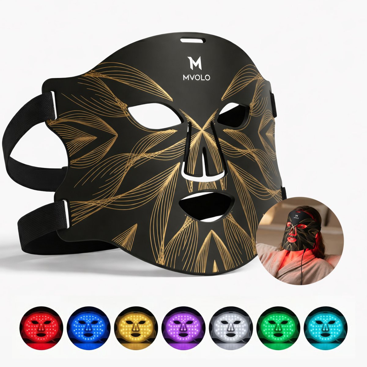 Mvolo LED Gezichtsmasker – Professioneel LED Masker – Huidverbetering & Anti-Aging Lichttherapie – Rood Licht Therapie – Collageen masker – Red Light Mask – Rood Licht Therapie – Huidverjongingsapparaat - LED Face Mask